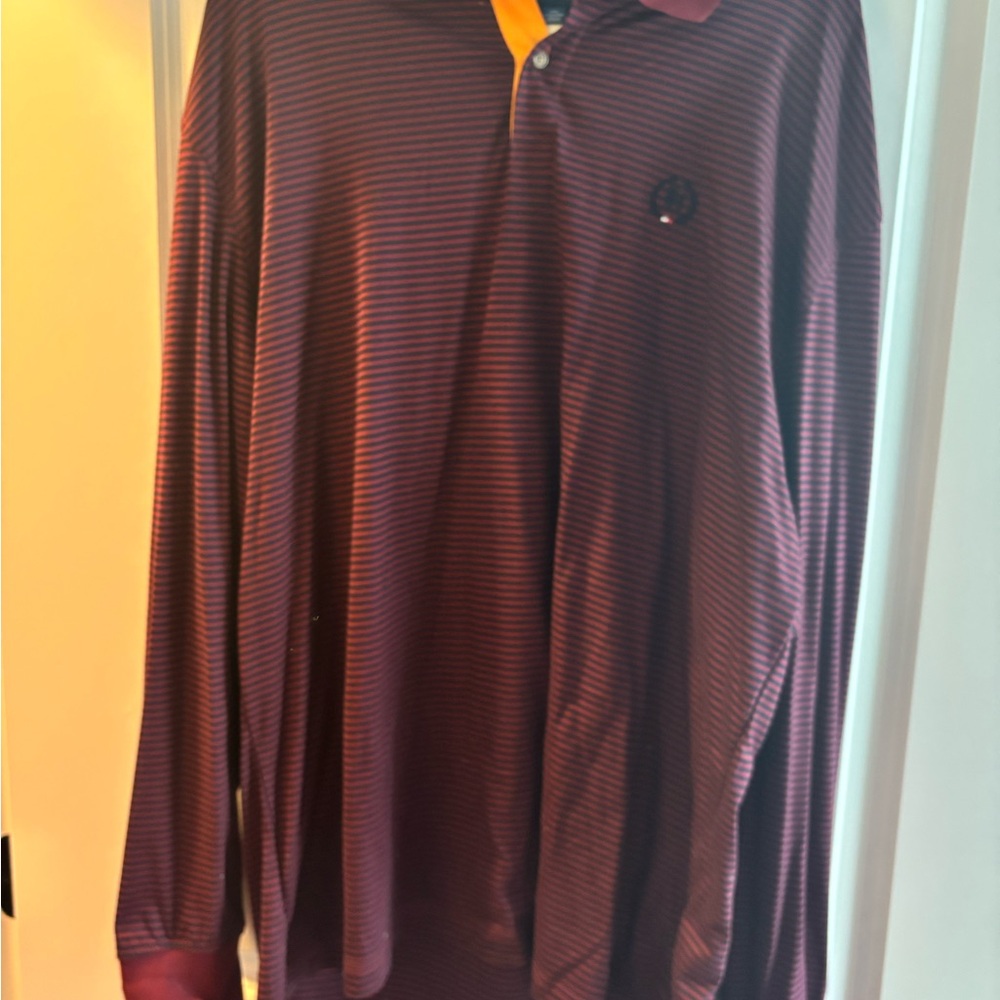 Tommy Hilfiger Burgundy and Navy Striped Polo
